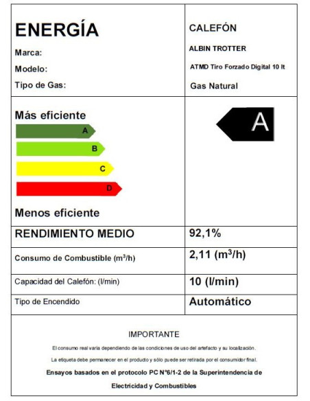 Calefont Albin Trotter 10 Litros Tiro Forzado Gas Natural