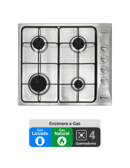 Encimera Gas Natural Albin Trotter Klassik 60 FFD 4 Platos