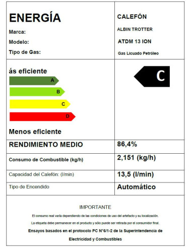 Calefont Albin Trotter 13 Litros Tiro Natural...