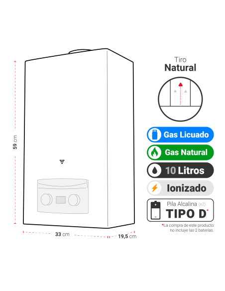 Calefón ATMD 10 Litros Tiro Natural