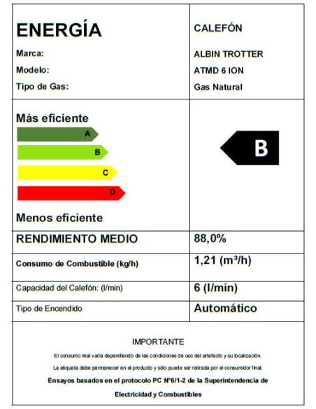 Calefont Albin Trotter 6 Litros Tiro Natural Gas Natural